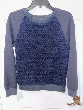 Cozy Navy Textured Front Crewneck